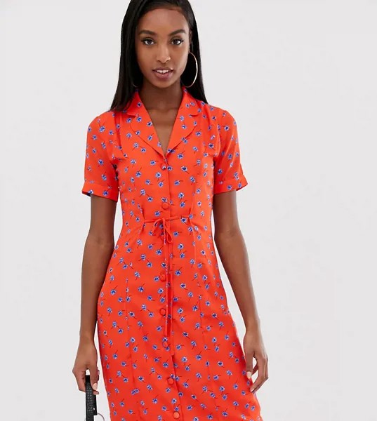 Платье-рубашка миди с цветочным принтом Fashion Union Tall-Красный