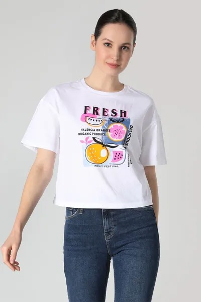 Короткая футболка с заниженными рукавами Colin'S, белый