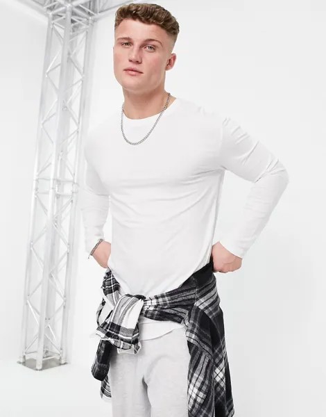 Белый лонгслив из органического хлопка с ассиметричным краем Jack & Jones Essentials