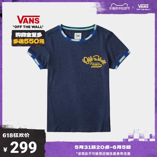 Официальная женская футболка с короткими рукавами Vans TDC Разработано в Японии, цвет темно-синий