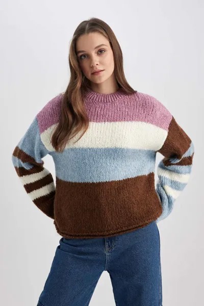 Крутой свитер оверсайз с круглым вырезом DeFacto, коричневый
