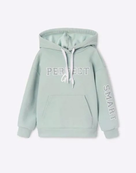 Мятное худи oversize с надписями для девочки Gloria Jeans