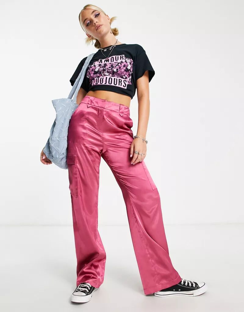Темно-розовые атласные брюки карго Miss Selfridge