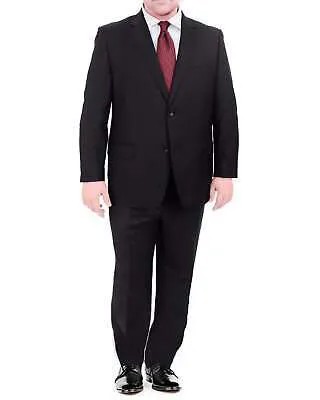 Мужской однотонный черный шерстяной костюм из 2 предметов с двумя пуговицами представительского кроя