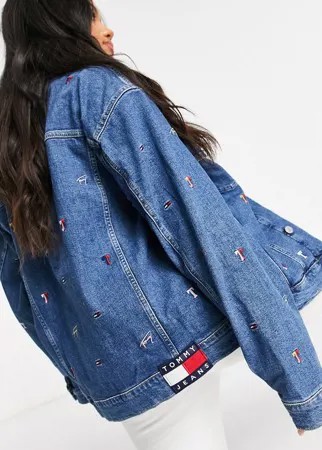 Синяя выбеленная куртка в стиле oversize с вышивкой Tommy Jeans-Голубой