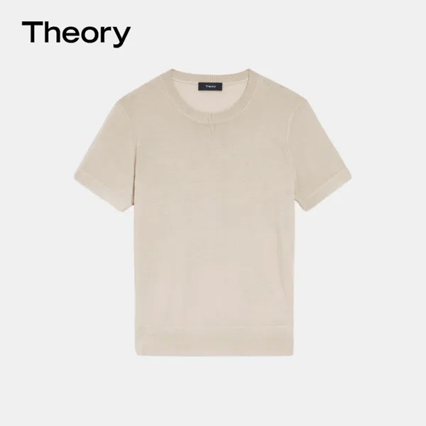 Свитер женский Theory с круглым вырезом и короткими рукавами, светло-бежевый