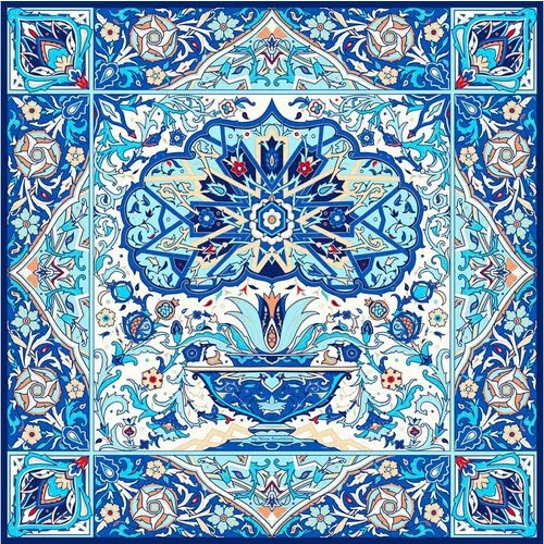 Платок Русские в моде by Nina Ruchkina,90х90 см, синий