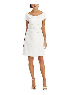 ADRIANNA PAPELL Женское белое короткое торжественное платье с поясом на пуговицах спереди 4