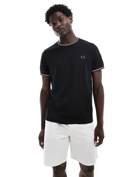 Fred Perry – черная футболка с двойной декоративной окантовкой