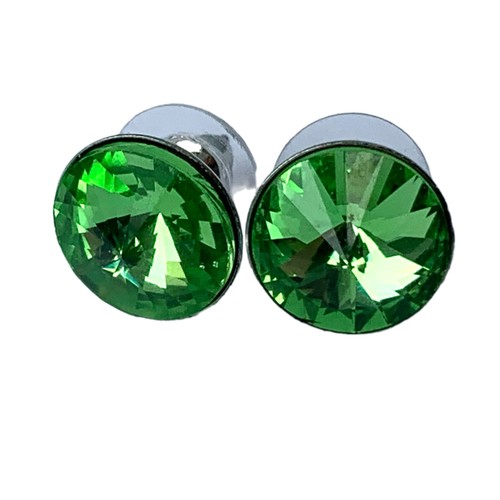 Серьги пусеты, кристаллы Swarovski, размер 12 мм, салатовый
