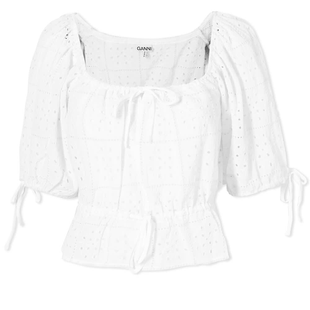 Футболка GANNI Light Broderie Anglaise Crop Top