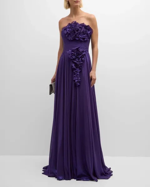 Платье без бретелек с цветочной отделкой Jovani, цвет Purple