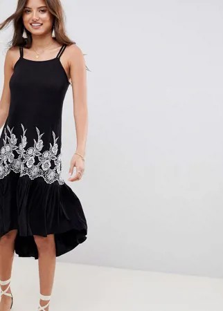 Сарафан миди с вышивкой ASOS DESIGN-Черный