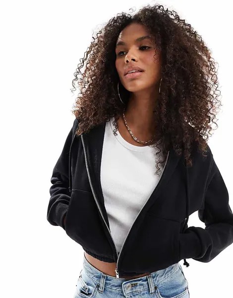 Pull&Bear – Укороченная толстовка черного цвета с кулиской