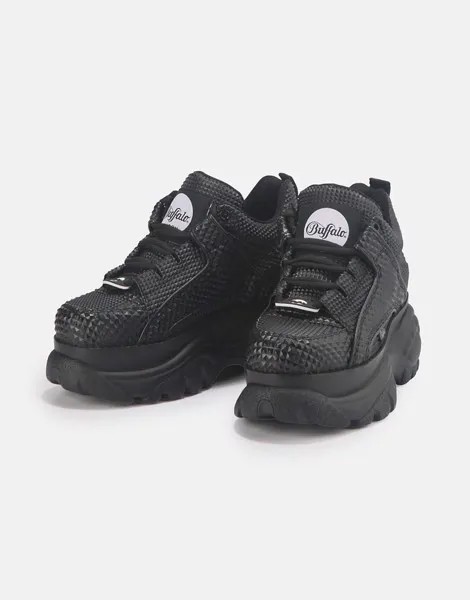Черные кроссовки на платформе с отделкой под кожу змеи Buffalo London-Черный цвет