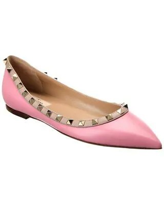 Кожаные женские туфли на плоской подошве Valentino Rockstud, розовые 37