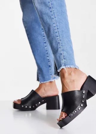Черные кожаные мюли-сабо на среднем каблуке Topshop Rosie-Черный цвет