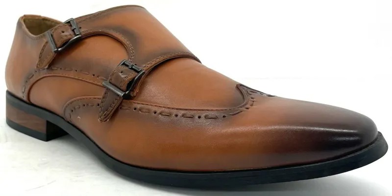 Santino Luciano C-372 Мужские коньячные туфли Monk Strap Closure Повседневная модельная обувь