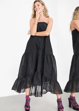 Черное платье-бандо с асимметричным краем ASOS EDITION-Черный