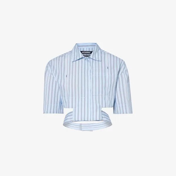 Укороченная рубашка bari из хлопкового поплина в полоску с вырезом Jacquemus, цвет print blue stripe
