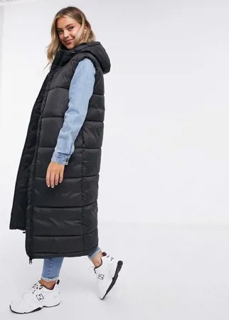 Черный длинный пуховик без рукавов Monki
