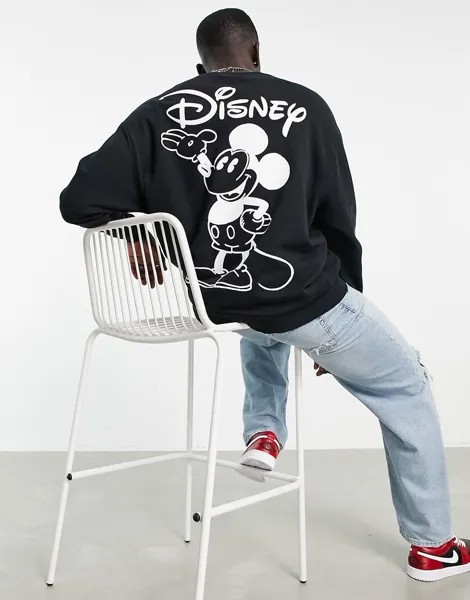 Черный oversized-свитшот с принтом Микки Мауса и надписью 