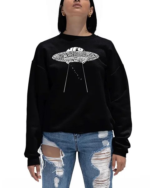 Женская толстовка с круглым вырезом и надписью word art flying saucer ufo LA Pop Art, черный