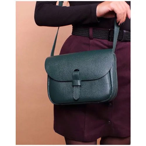 Женская сумка через плечо из натуральной кожи изумрудная A016 emerald grain Divalli