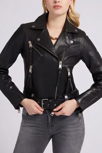 Кожаная куртка женская Guess W2YL16 L0QN0 черная M