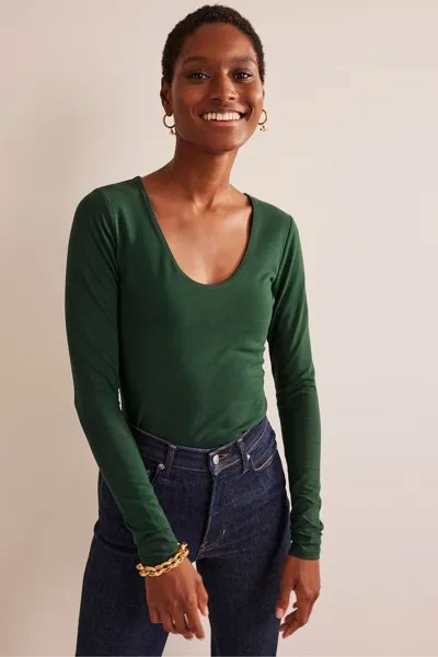 Многослойная блузка с широким вырезом Boden, зеленый