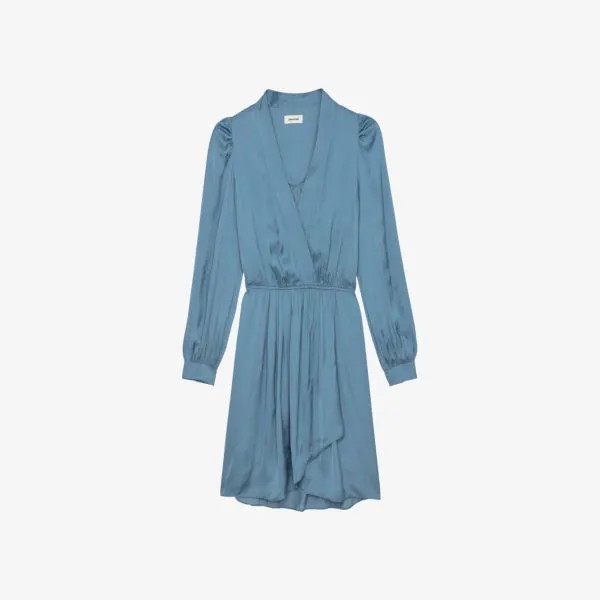 Атласное мини-платье мини с запахом и вырезом Remember Zadig&Voltaire, цвет bluestone