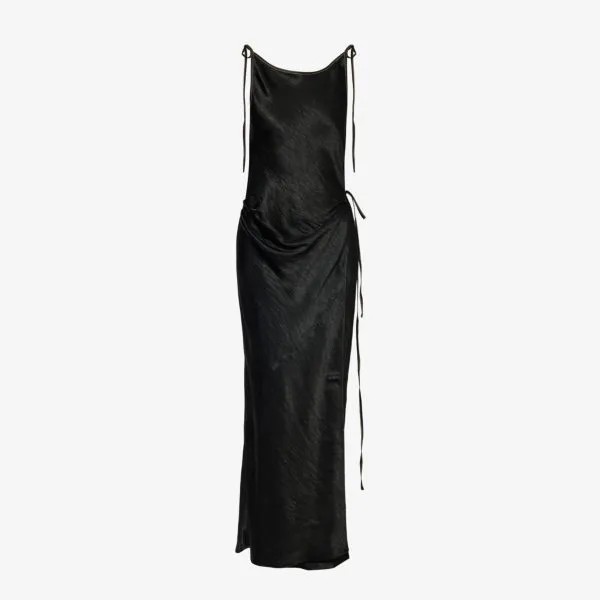 Атласное платье-комбинация миди dayla с разрезами по бокам Acne Studios, черный