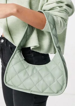 Шалфейно-зеленая стеганая сумка на плечо округлой формы ASOS DESIGN-Многоцветный