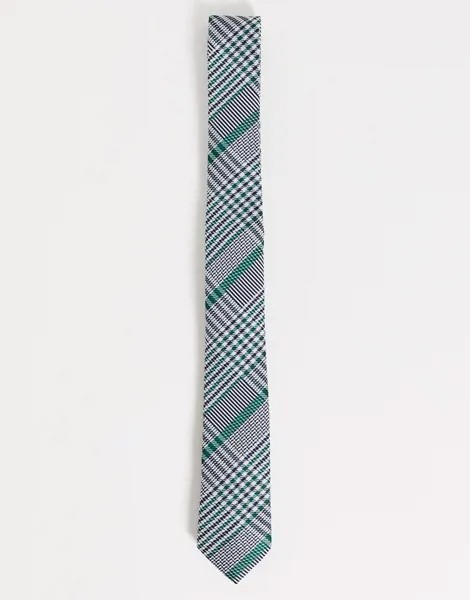 Узкий галстук в клетку черно-зеленого цвета ASOS DESIGN-Разноцветный
