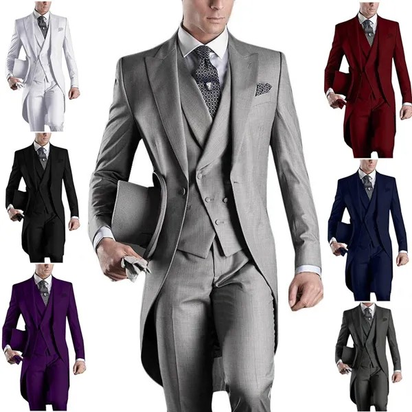 Костюм Homme 2022, итальянский деловой костюм, облегающий костюм из 3 предметов, серый женский смокинг для жениха (Блейзер + жилет + брюки)