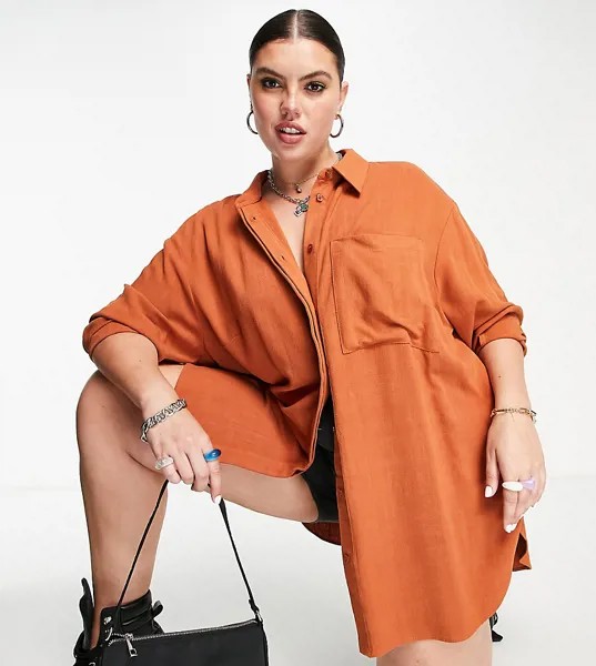 Oversized-рубашка рыжего цвета ASOS DESIGN Curve-Оранжевый цвет