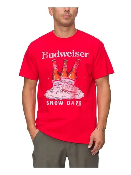 Мужская хлопковая футболка с рисунком Budweiser с круглым вырезом Junk Food, красный