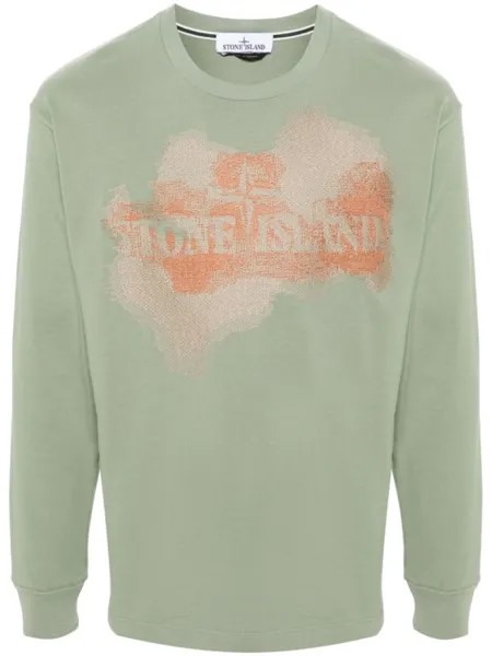 Stone Island лонгслив с вышитым логотипом, зеленый
