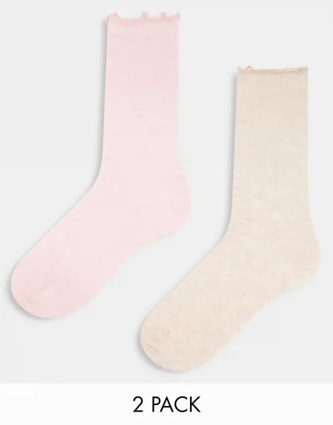 Набор из 2 пар разноцветных меланжевых носков до середины икры с оборкой по верхнему краю ASOS DESIGN-Разноцветный
