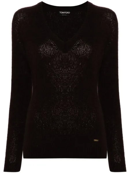 TOM FORD джемпер с V-образным вырезом и длинными рукавами, коричневый