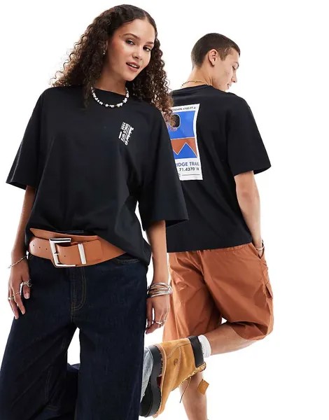 Timberland — черная футболка оверсайз с геометрическим горным принтом — только на ASOS