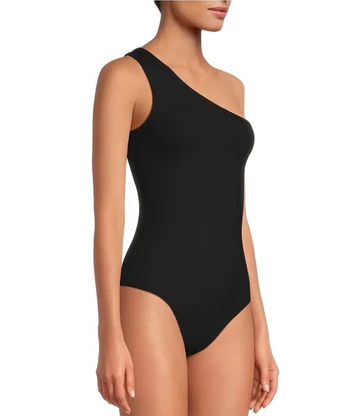 Боди Spanx Suit Yourself на одно плечо в рубчик, черный