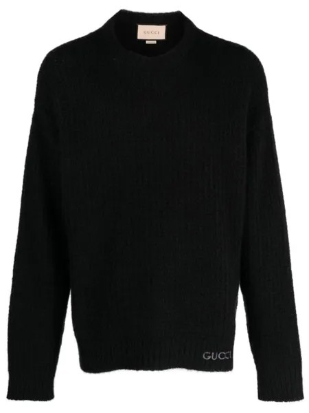 Gucci джемпер из смеси кашемира и шелка с вышитым логотипом, черный