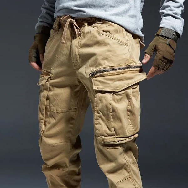 Брюки-карго мужские хлопковые, уличная одежда в стиле хип-хоп, эластичные тактические шаровары, длинные брюки в стиле милитари, джоггеры, спортивные штаны