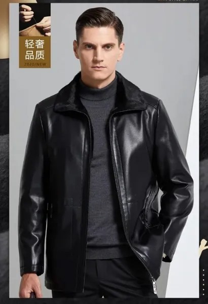 Высококачественные мужские зимние норковые черные пальто 2022, куртка из натуральной кожи с лацканами для мужчин среднего возраста, Мужская ...