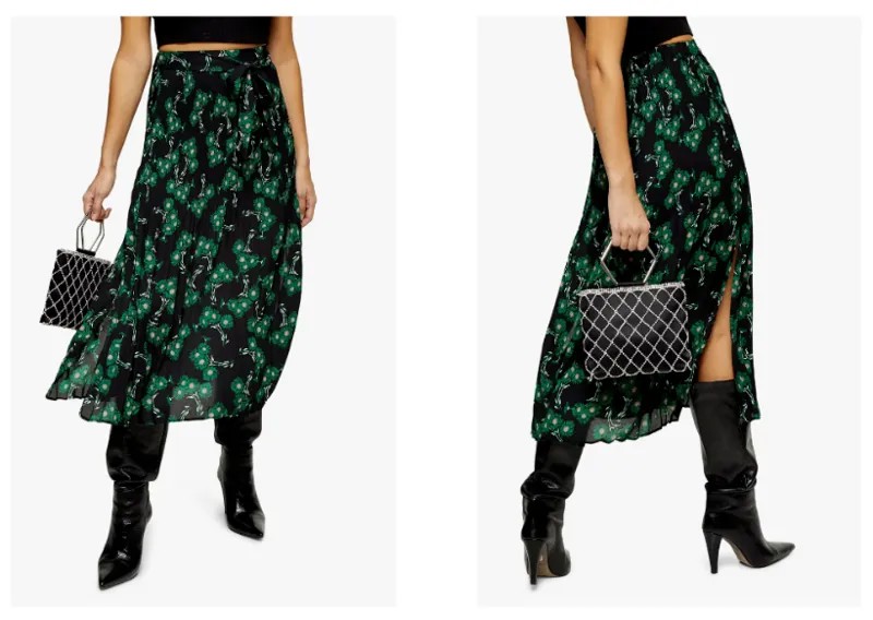 TOPSHOP Черная зеленая архивная плиссированная юбка-миди с цветочным принтом и завязками на талии 10США 14