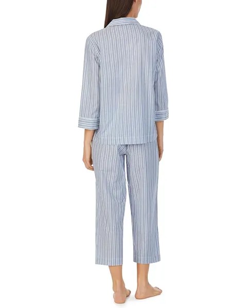 Пижамный комплект LAUREN Ralph Lauren 3/4 Sleeve Notch Collar Capris PJ Set, цвет Blue Stripe