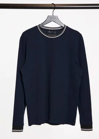 Лонгслив с контрастной отделкой ASOS DESIGN-Темно-синий