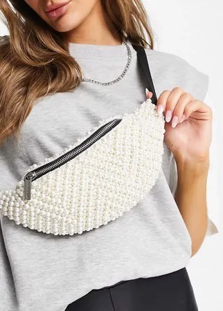 Кремовая сумка-кошелек на пояс с отделкой жемчугом Skinnydip Lottie-Белый