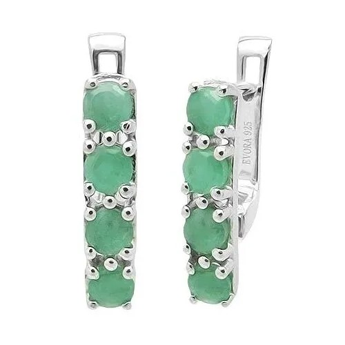 Серебряные серьги Evora 631486 с изумрудами, кубическим цирконием